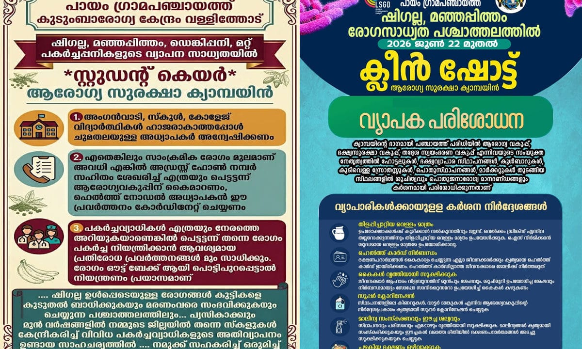 പടരുന്ന പകർച്ചവ്യാധികൾക്കെതിരെ ‘സ്റ്റുഡന്റ് കെയർ’ ആരോഗ്യ സുരക്ഷാ ക്യാമ്പയിൻ; ‘ക്ലീൻ ഷോട്ട്’ പരിശോധനയുമായി അധികൃതർ