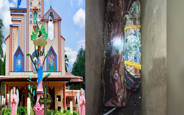 ഇരിട്ടി വാണിയപ്പാറ ഇൻഫാന്റ് ജീസസ് ചർച്ച് സെമിത്തേരിയിലെ ഒരു കല്ലറയിൽ രണ്ട് മൃതദേഹങ്ങൾ?; ശ്മശാനങ്ങളിൽ പിന്തുടരുന്നആചാരങ്ങൾക്ക് വിരുദ്ധമായി, പ്ലാസ്റ്റിക് പായയിൽ വരിഞ്ഞുമുറുക്കി കെട്ടിയ നിലയിൽ അജ്ഞാത വസ്തുക്കൾ ; രണ്ടാമതൊരു മൃതദേഹമെന്ന സംശയത്തിൽ നാട്ടുകാർ; പൊലീസ് അന്വേഷണം തുടങ്ങി